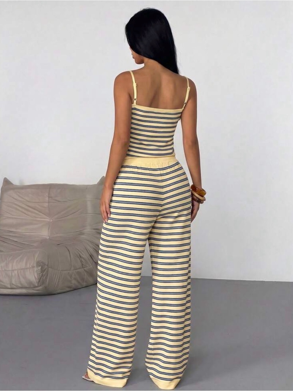 Striped Wide-Leg Set in Yellow and Navy